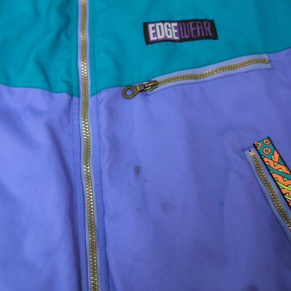 Edge Wear Ski Jacket Purple Teal Neon 90s Retro Colorblock – Women’s 12 - Picture 2 of 8